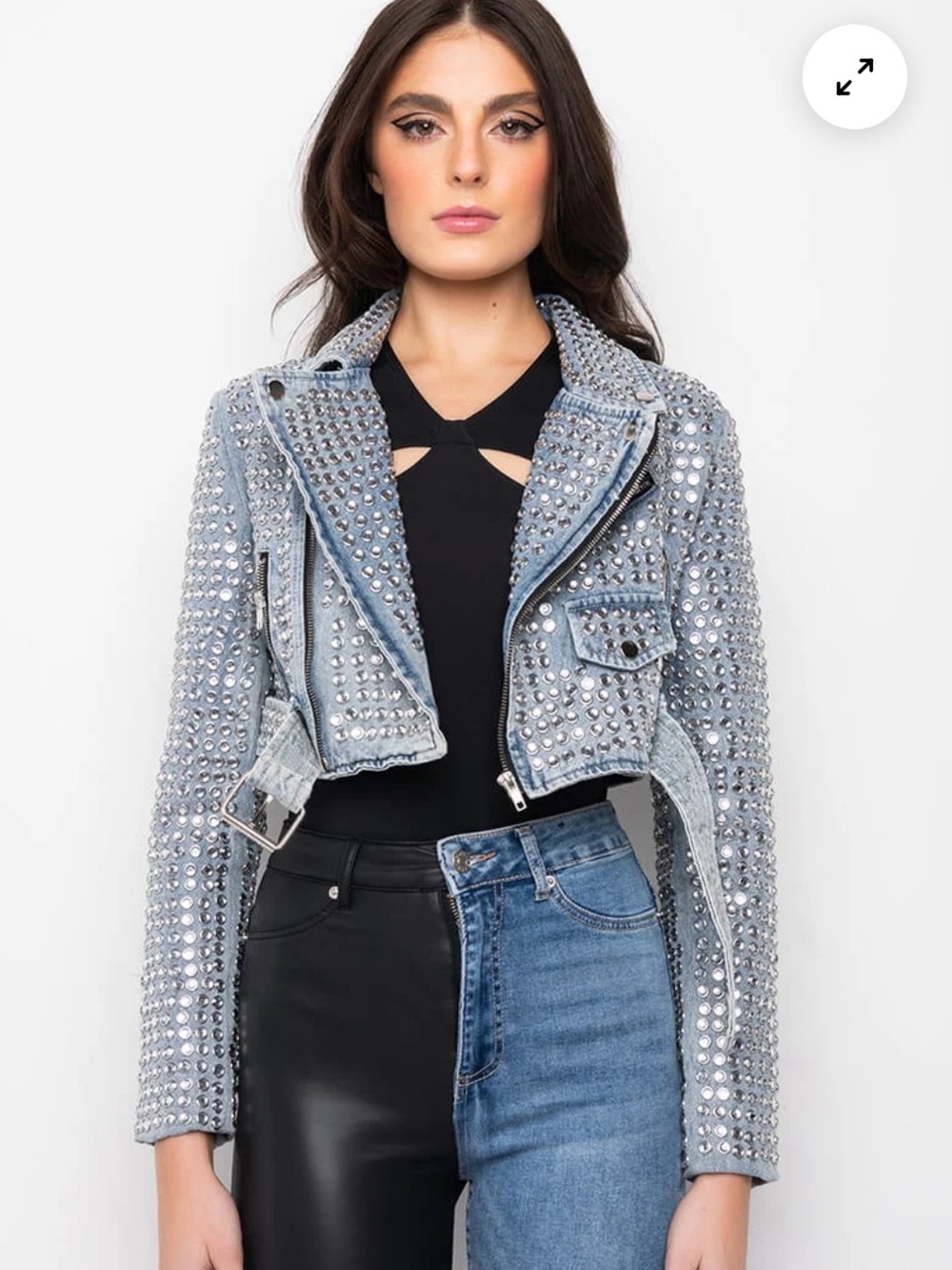 Azalea wang  Studded Light Blue Denim Moto Jacket